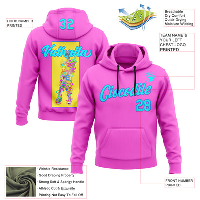 Custom Stitched Deep Pink Light Blue-Navy 3D Vaunsart Valhalla Sports Pullover Sweatshirt Hoodie