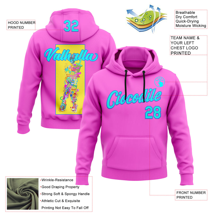 Custom Stitched Deep Pink Light Blue-Navy 3D Vaunsart Valhalla Sports Pullover Sweatshirt Hoodie