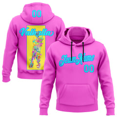 Custom Stitched Deep Pink Light Blue-Navy 3D Vaunsart Valhalla Sports Pullover Sweatshirt Hoodie