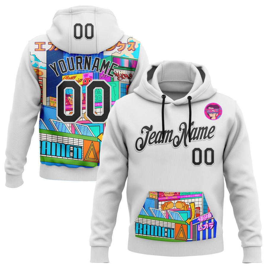 Custom Stitched White Black 3D Vaunsart City Life Sports Pullover Sweatshirt Hoodie