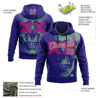 Custom Stitched Dark Purple Hot Pink-Pea Green 3D Revzzz Purple Death Skull Sports Pullover Sweatshirt Hoodie