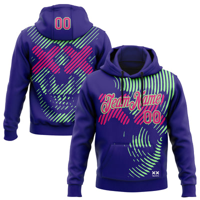 Custom Stitched Dark Purple Hot Pink-Pea Green 3D Revzzz Purple Death Skull Sports Pullover Sweatshirt Hoodie