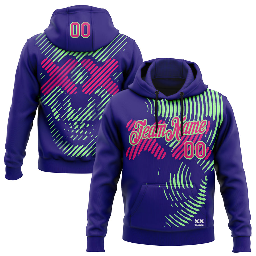Custom Stitched Dark Purple Hot Pink-Pea Green 3D Revzzz Purple Death Skull Sports Pullover Sweatshirt Hoodie