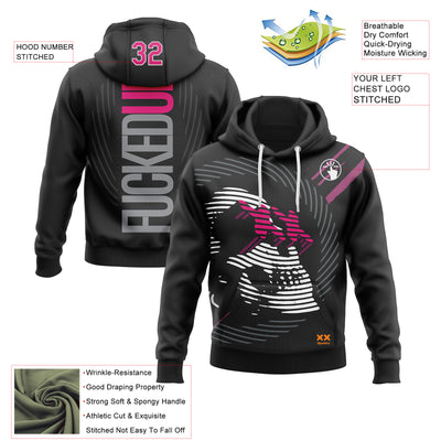 Custom Stitched Black Hot Pink-White 3D Revzzz Fuckedup In Pink Skull Sports Pullover Sweatshirt Hoodie