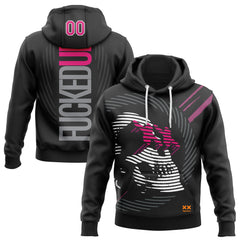 Custom Stitched Black Hot Pink-White 3D Revzzz Fuckedup In Pink Skull Sports Pullover Sweatshirt Hoodie