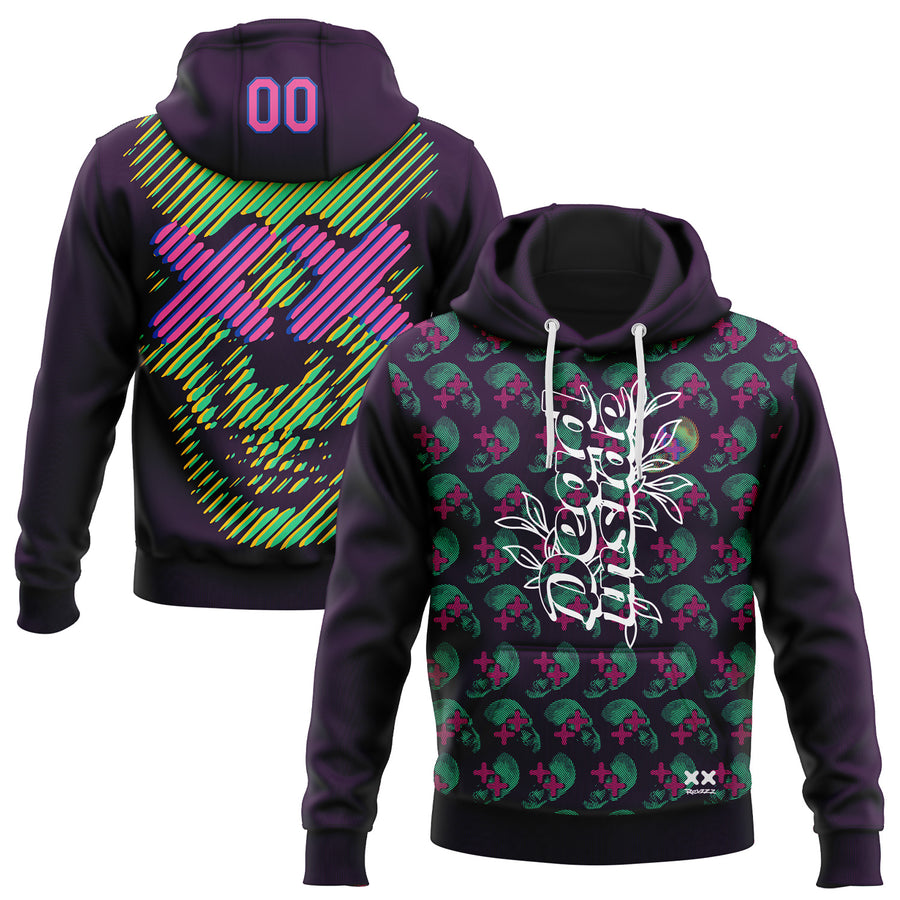 Custom Stitched Purple Pink-Thunder Blue 3D Revzzz Pretty And Dead Skull Sports Pullover Sweatshirt Hoodie