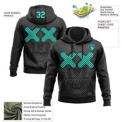 Custom Stitched Black Green-Gray 3D Revzzz Minty Death Skull Sports Pullover Sweatshirt Hoodie