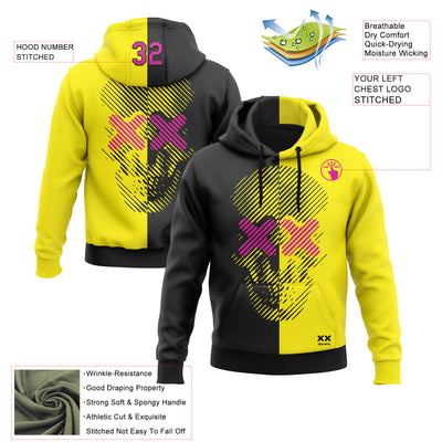 Custom Stitched Light Yellow Deep Pink-Black 3D Revzzz Under XX Construction Skull Sports Pullover Sweatshirt Hoodie