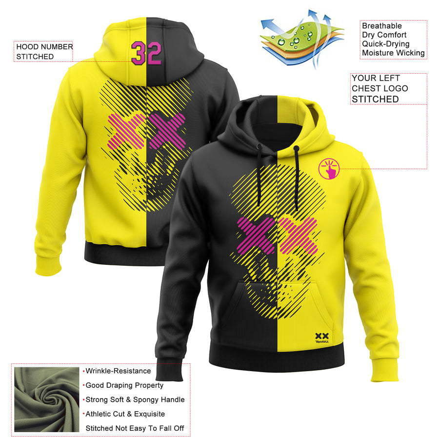 Custom Stitched Light Yellow Deep Pink-Black 3D Revzzz Under XX Construction Skull Sports Pullover Sweatshirt Hoodie