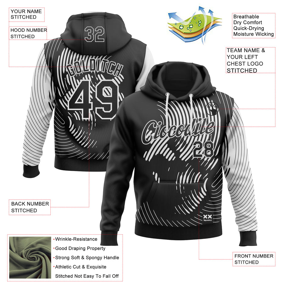 Custom Stitched Black White 3D Revzzz Balanced Death Skull Sports Pullover Sweatshirt Hoodie
