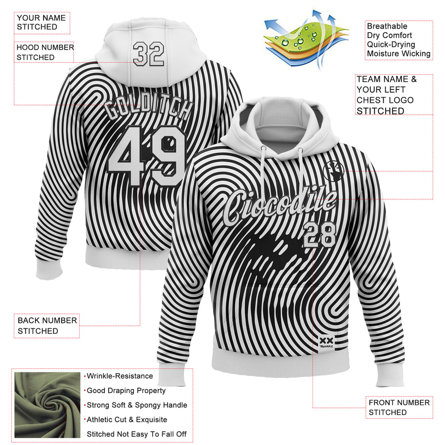 Custom Stitched White Black 3D Revzzz Halftone Death Skull Sports Pullover Sweatshirt Hoodie