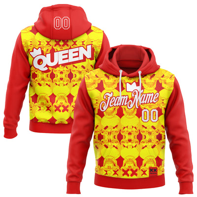 Custom Stitched Red White 3D Revzzz Tha Queen Skull Sports Pullover Sweatshirt Hoodie