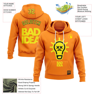 Custom Stitched Bay Orange Light Yellow-Black 3D Revzzz Bad Idea Sports Pullover Sweatshirt Hoodie