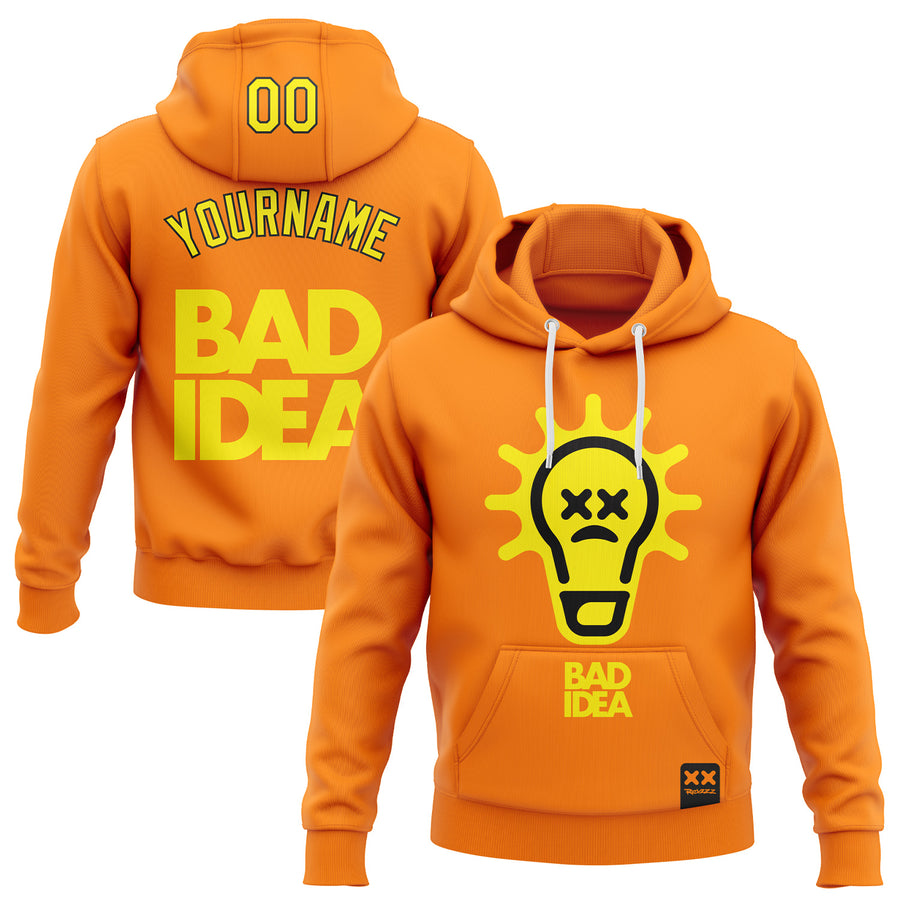 Custom Stitched Bay Orange Light Yellow-Black 3D Revzzz Bad Idea Sports Pullover Sweatshirt Hoodie