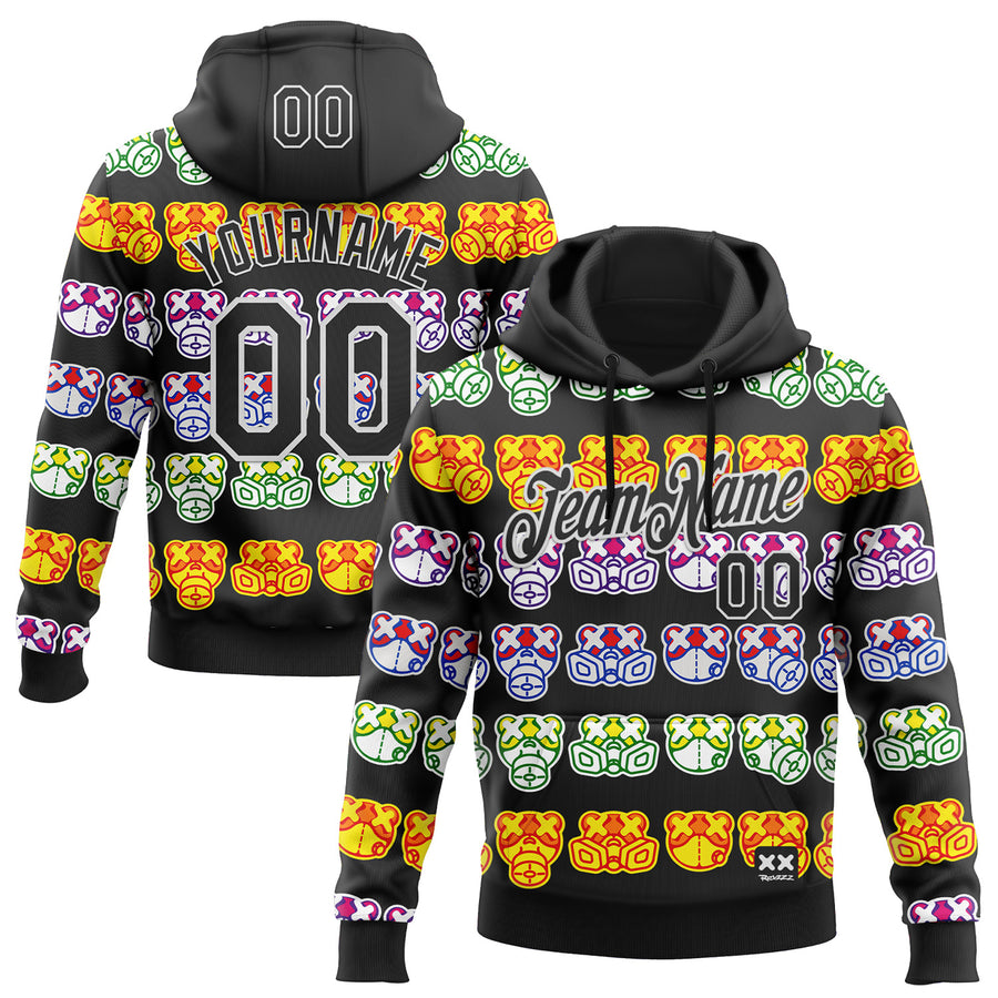 Custom Stitched Black White 3D Revzzz All Masked Sports Pullover Sweatshirt Hoodie