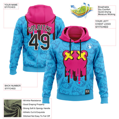Custom Stitched Sky Blue Black Hot Pink-White 3D Revzzz Drip Bear Sports Pullover Sweatshirt Hoodie