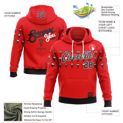 Custom Stitched Fire Red Black-White 3D Revzzz Screw-U Sports Pullover Sweatshirt Hoodie