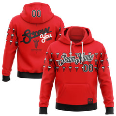 Custom Stitched Fire Red Black-White 3D Revzzz Screw-U Sports Pullover Sweatshirt Hoodie