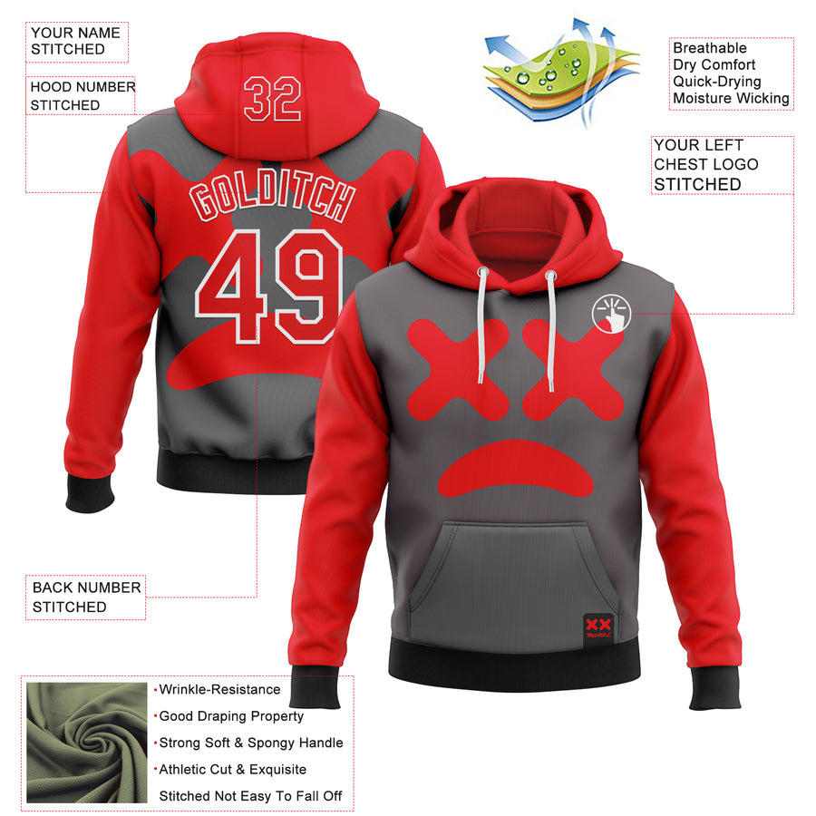 Custom Stitched Steel Gray Fire Red-White 3D Revzzz No In Red Sports Pullover Sweatshirt Hoodie