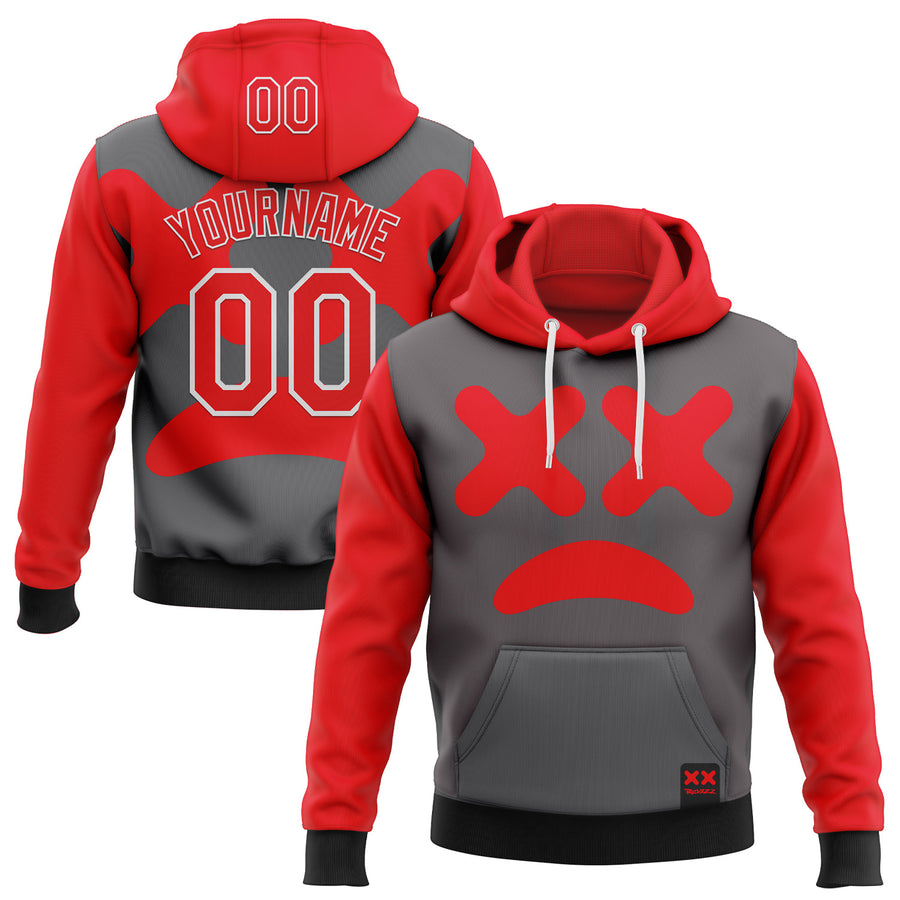 Custom Stitched Steel Gray Fire Red-White 3D Revzzz No In Red Sports Pullover Sweatshirt Hoodie