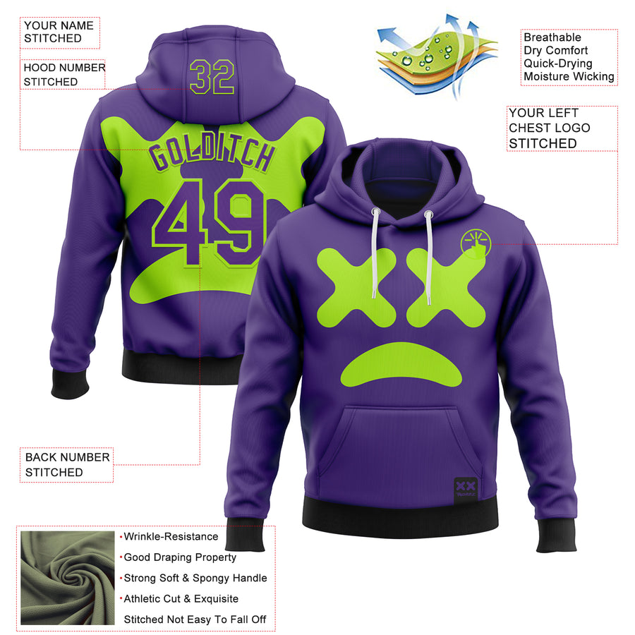 Custom Stitched Purple Neon Green 3D Revzzz No In Green Sports Pullover Sweatshirt Hoodie