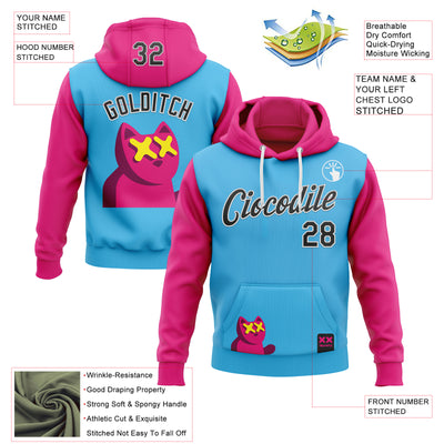 Custom Stitched Sky Blue Black Hot Pink-White 3D Revzzz Katzen Sports Pullover Sweatshirt Hoodie