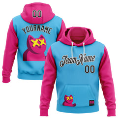 Custom Stitched Sky Blue Black Hot Pink-White 3D Revzzz Katzen Sports Pullover Sweatshirt Hoodie