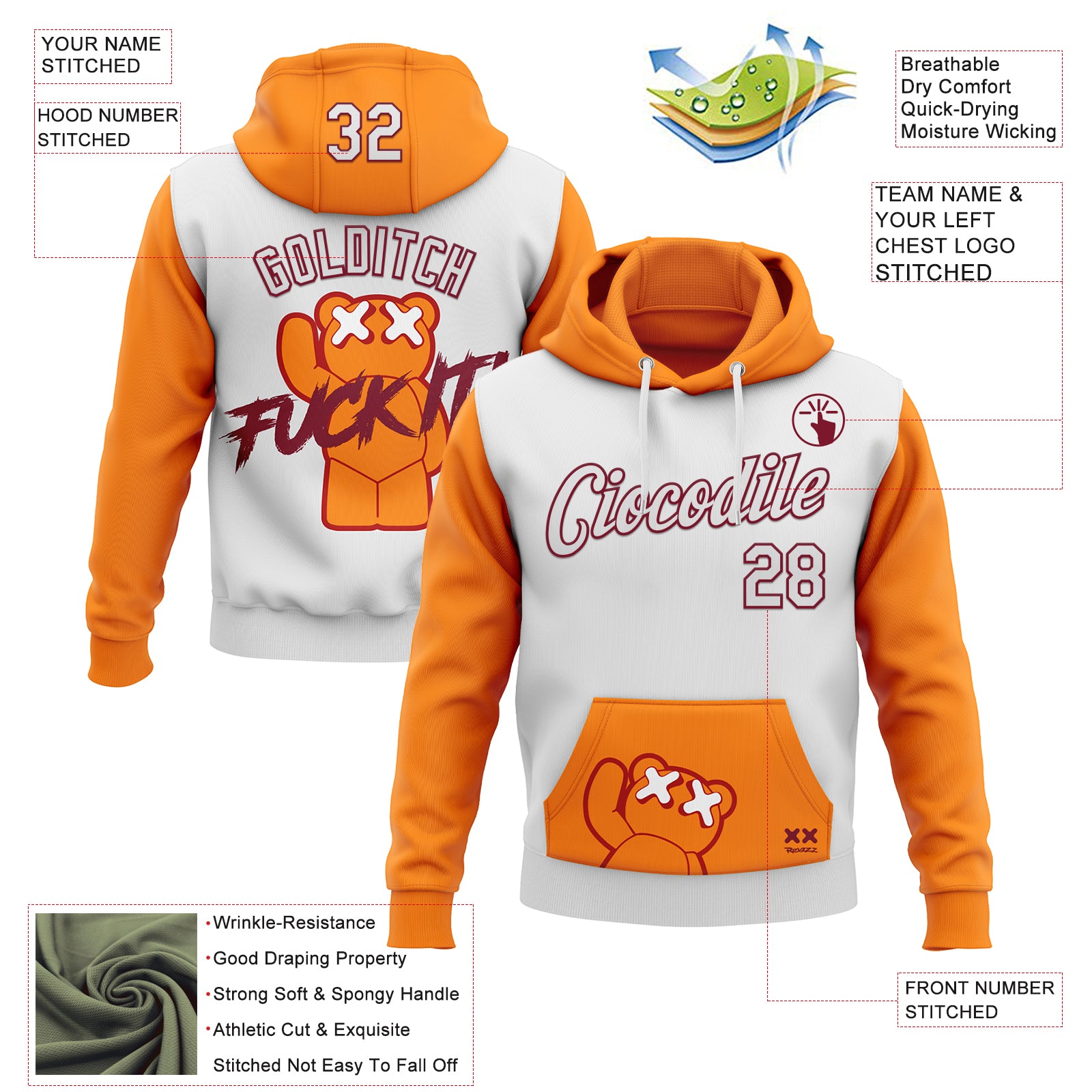 Custom Stitched White Bay Orange-Crimson 3D Revzzz Fuckit Sports Pullover Sweatshirt Hoodie