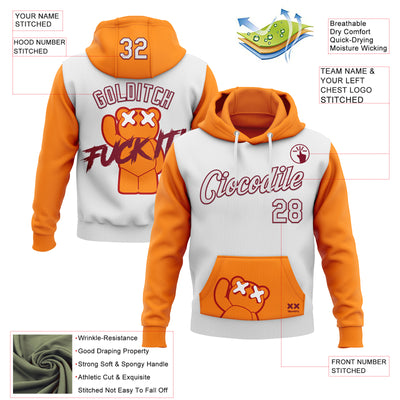 Custom Stitched White Bay Orange-Crimson 3D Revzzz Fuckit Sports Pullover Sweatshirt Hoodie