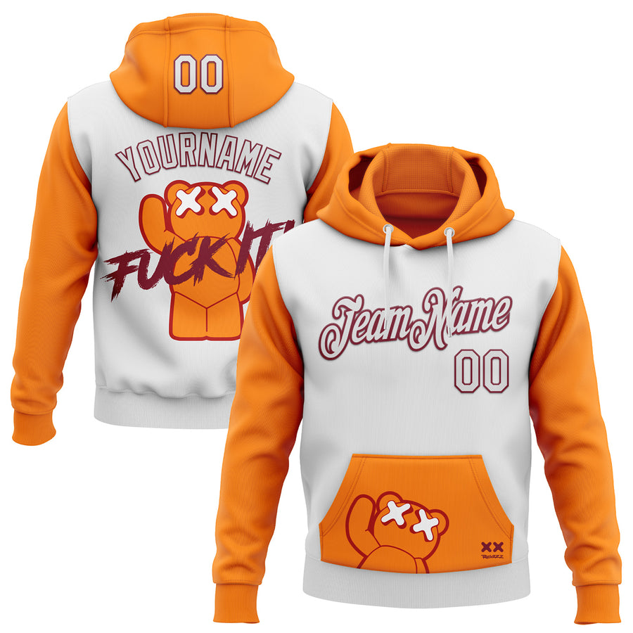 Custom Stitched White Bay Orange-Crimson 3D Revzzz Fuckit Sports Pullover Sweatshirt Hoodie