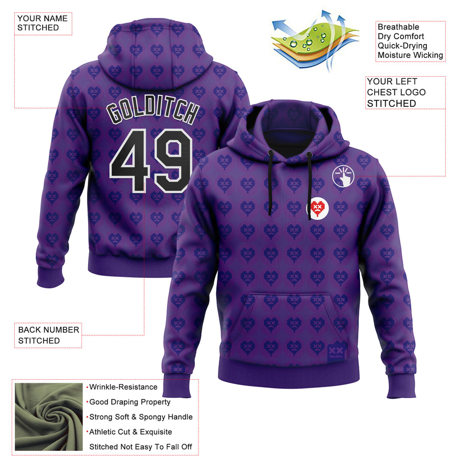 Custom Stitched Purple Black-White 3D Revzzz Purple Love Sports Pullover Sweatshirt Hoodie