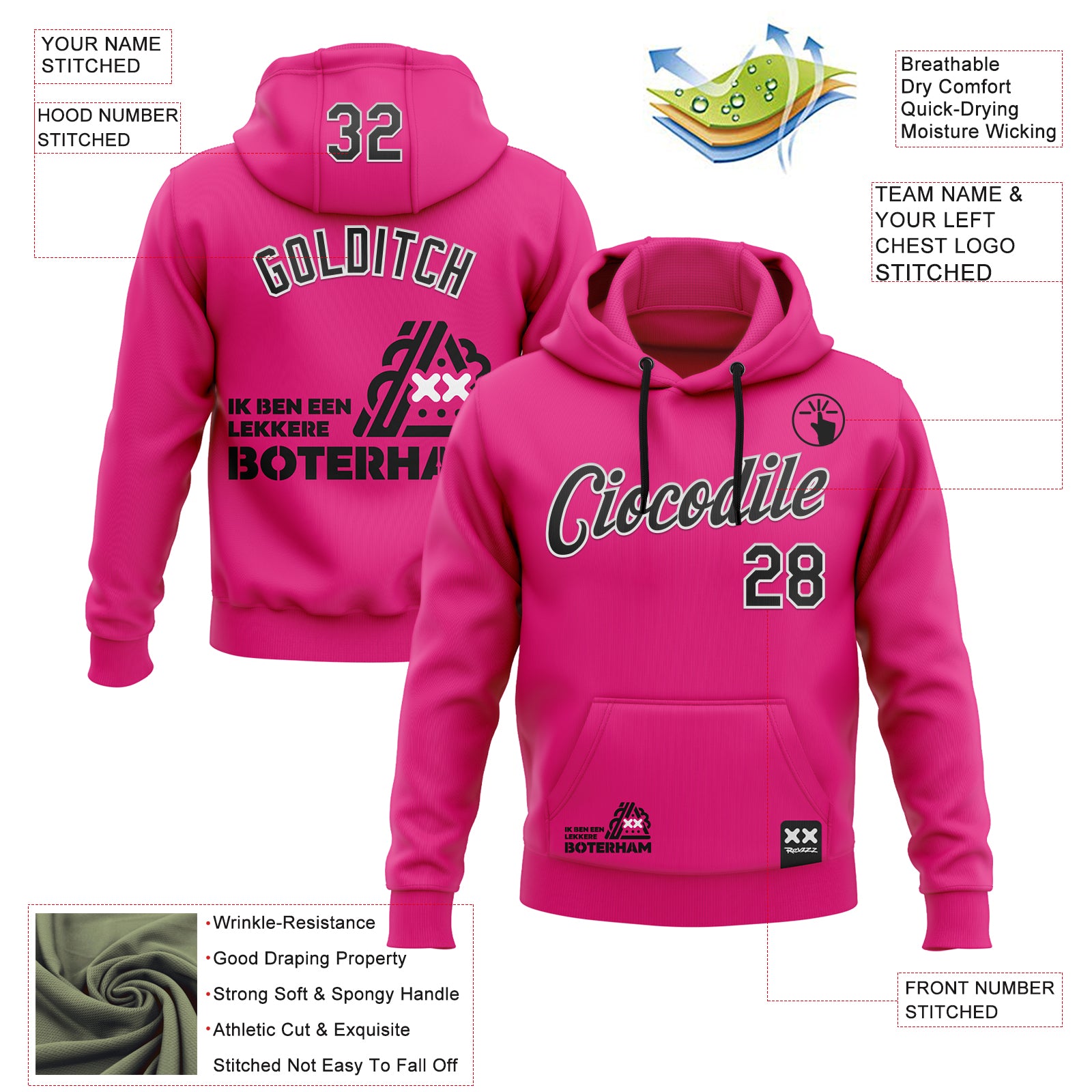 Custom Stitched Hot Pink Black-White 3D Revzzz Good Sandwitch Sports Pullover Sweatshirt Hoodie
