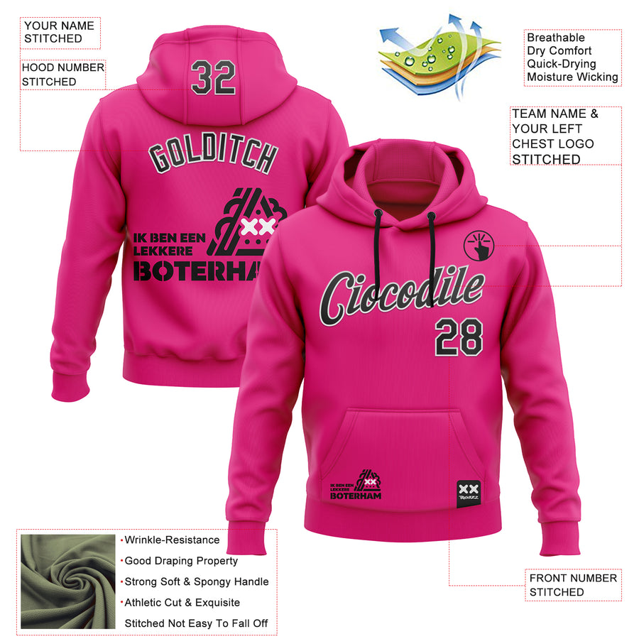 Custom Stitched Hot Pink Black-White 3D Revzzz Good Sandwitch Sports Pullover Sweatshirt Hoodie