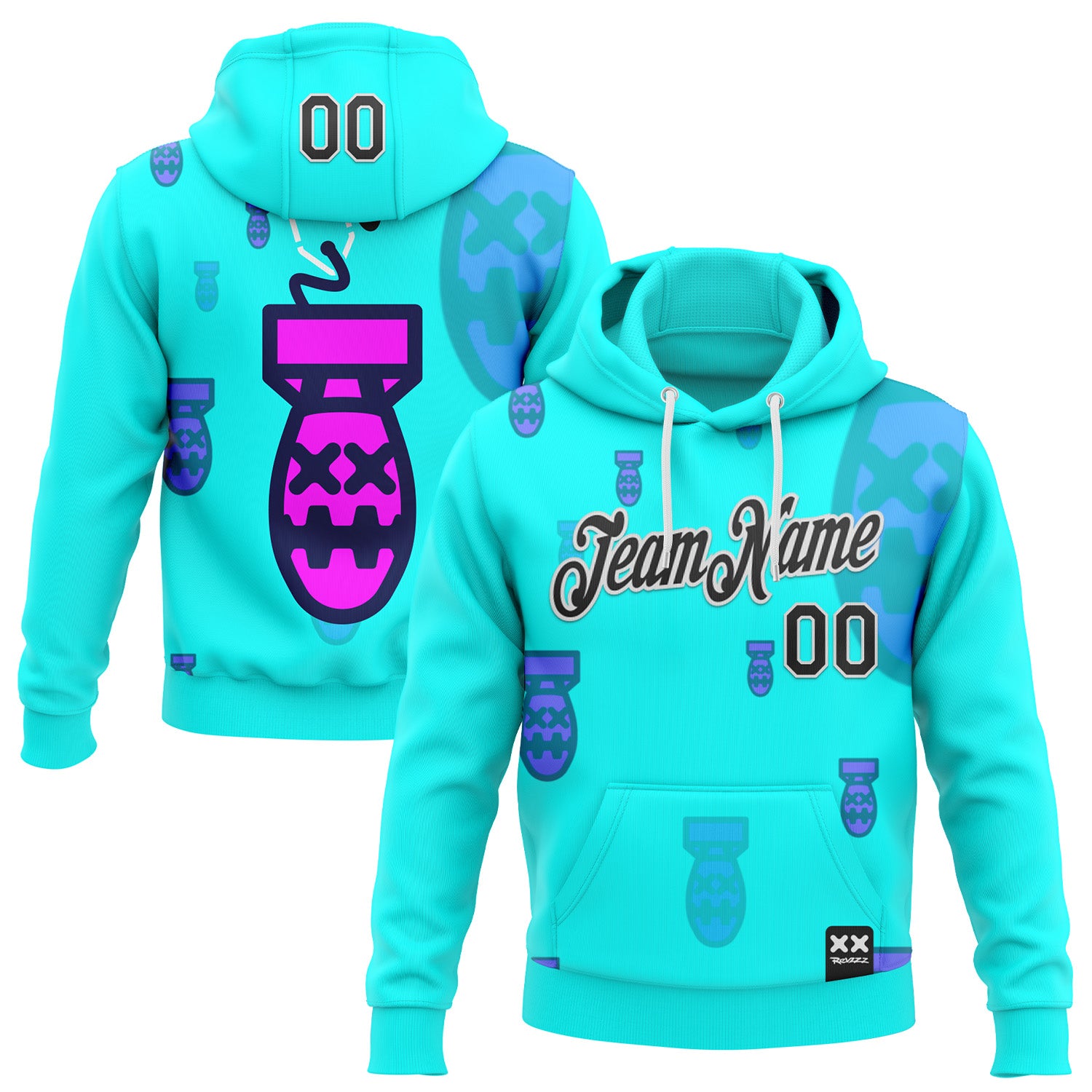 Custom Stitched Blue Black-White 3D Revzzz Price Tag Sports Pullover Sweatshirt Hoodie