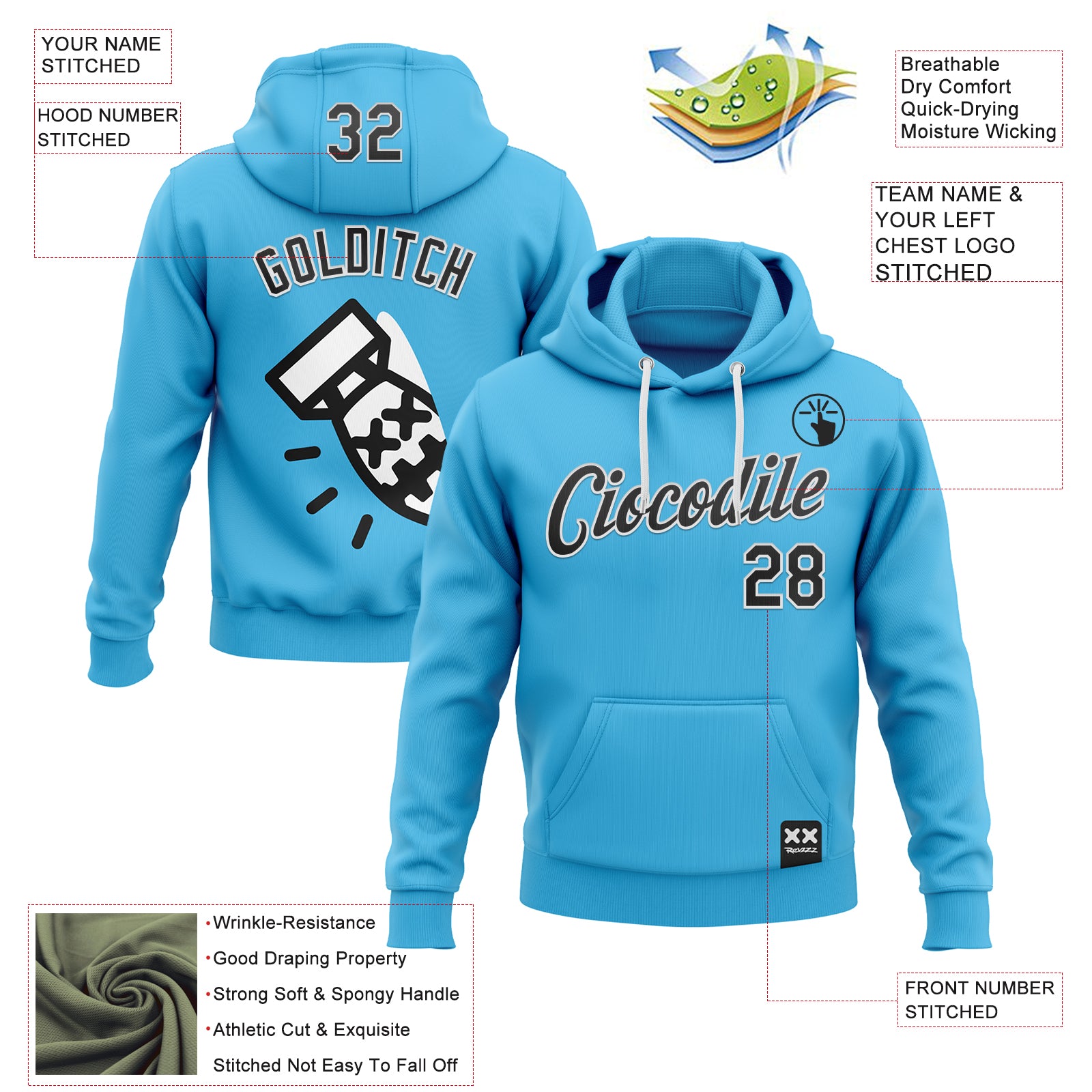 Custom Stitched Sky Blue Black-White 3D Revzzz Fat Boy Sports Pullover Sweatshirt Hoodie