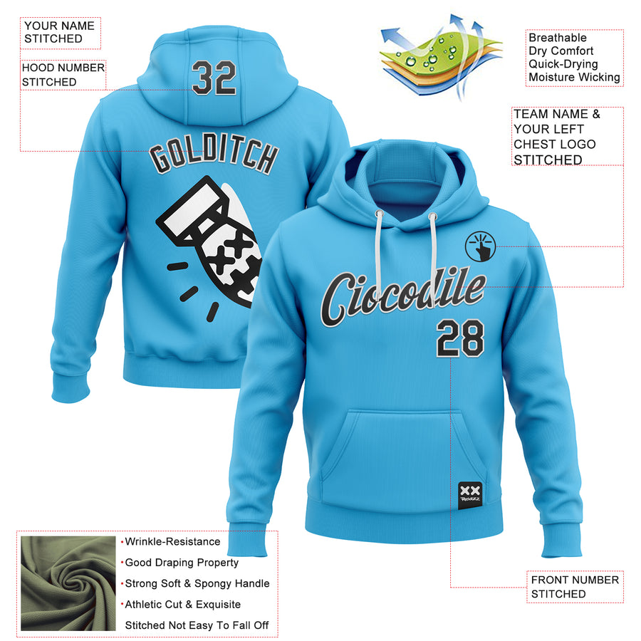 Custom Stitched Sky Blue Black-White 3D Revzzz Fat Boy Sports Pullover Sweatshirt Hoodie