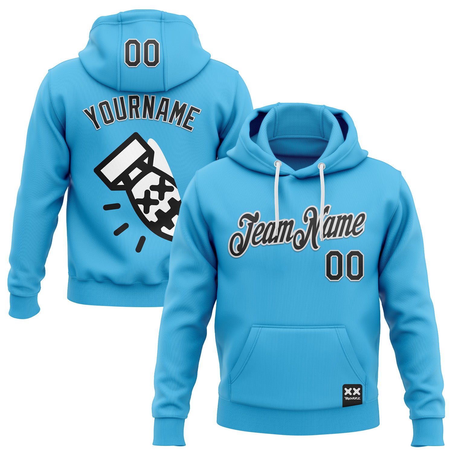 Custom Stitched Sky Blue Black-White 3D Revzzz Fat Boy Sports Pullover Sweatshirt Hoodie