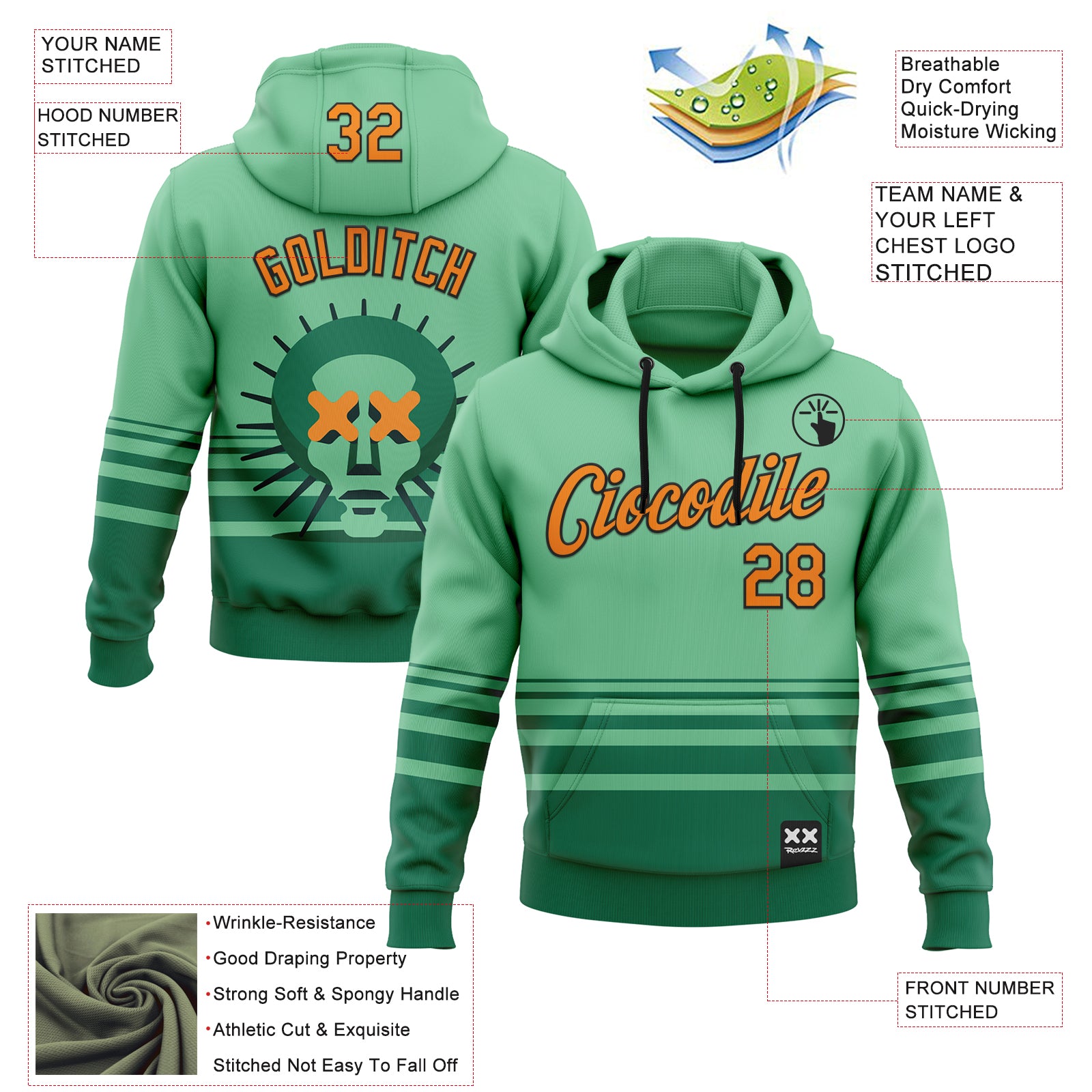 Custom Stitched Green Bay Orange-Black 3D Revzzz Greena Sports Pullover Sweatshirt Hoodie