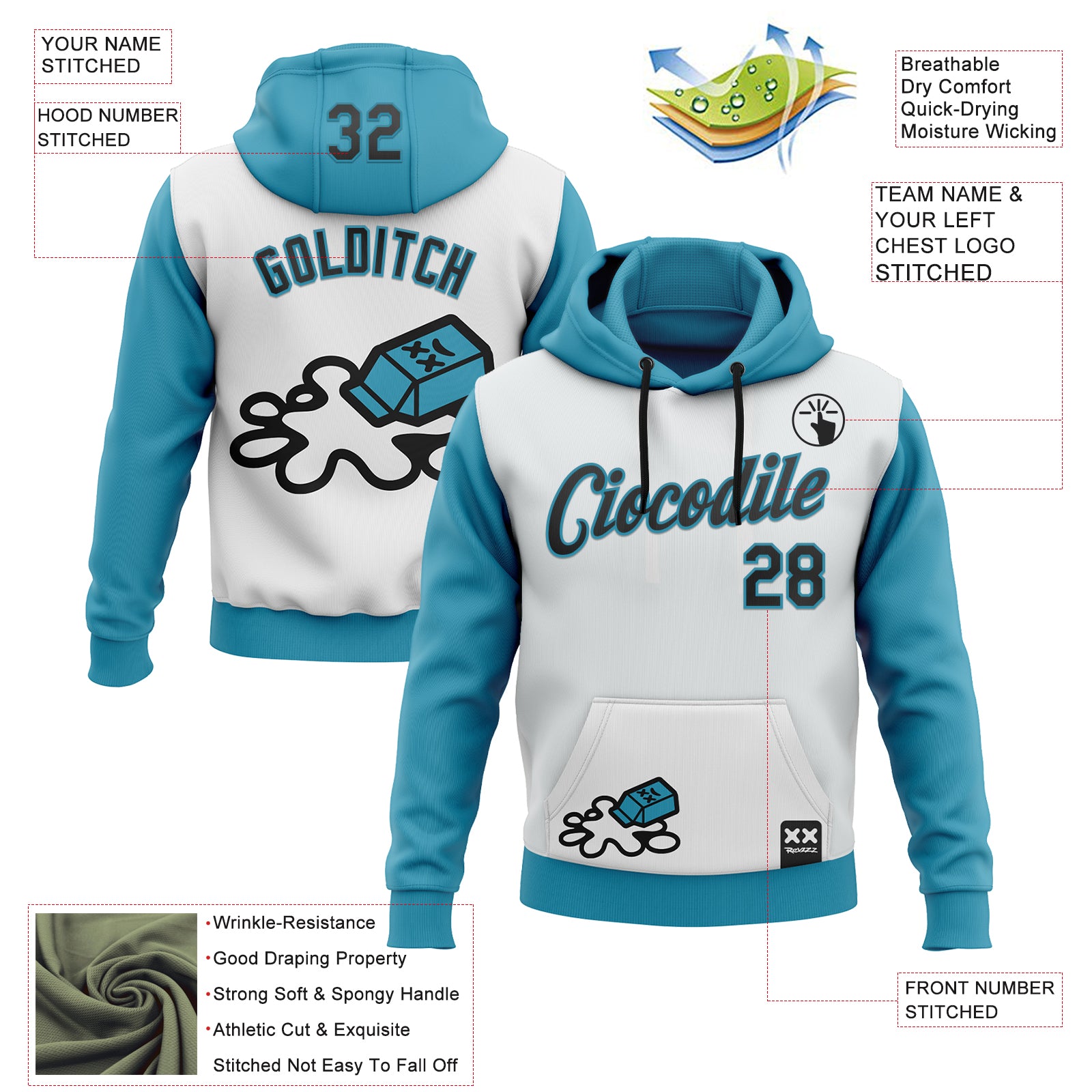 Custom Stitched White Black-Panther Blue 3D Revzzz Never Cry Over Sports Pullover Sweatshirt Hoodie