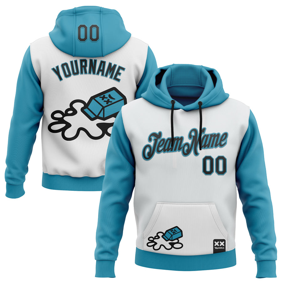 Custom Stitched White Black-Panther Blue 3D Revzzz Never Cry Over Sports Pullover Sweatshirt Hoodie