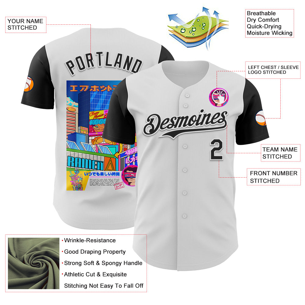 Custom White Black 3D Vaunsart City Life Authentic Baseball Jersey