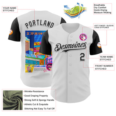 Custom White Black 3D Vaunsart City Life Authentic Baseball Jersey