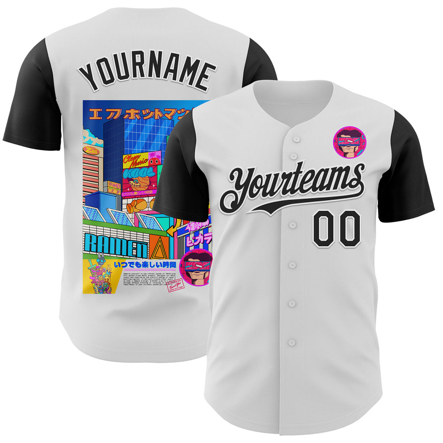 Custom White Black 3D Vaunsart City Life Authentic Baseball Jersey