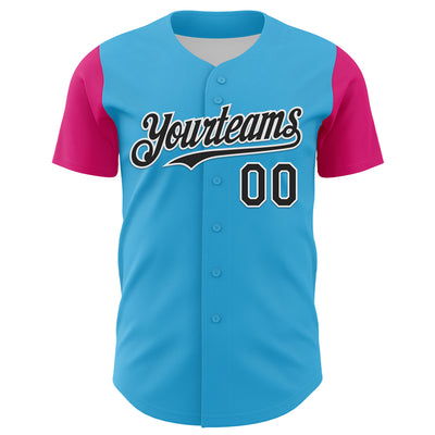 Custom Sky Blue Black Hot Pink-White 3D Vaunsart Skelacat Authentic Baseball Jersey