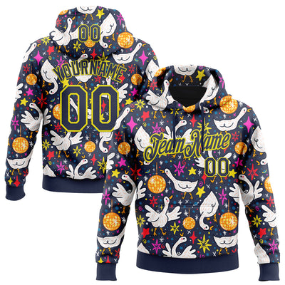 Custom Stitched Navy Light Yellow 3D Emi Bee Cosmic Disco Geese Sports Pullover Sweatshirt Hoodie