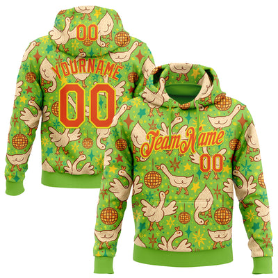 Custom Stitched Neon Green Orange-Light Yellow 3D Emi Bee Cosmic Disco Geese Sports Pullover Sweatshirt Hoodie