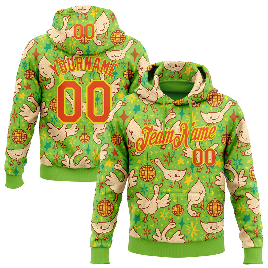 Custom Stitched Neon Green Orange-Light Yellow 3D Emi Bee Cosmic Disco Geese Sports Pullover Sweatshirt Hoodie