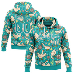 Custom Stitched Aqua White 3D Emi Bee Cosmic Disco Geese Sports Pullover Sweatshirt Hoodie