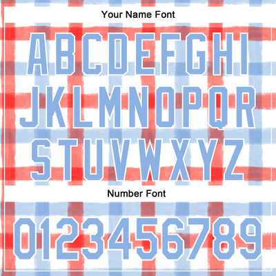 Custom Stitched White Light Blue Red-White 3D Emi Bee Double Gingham Sports Pullover Sweatshirt Hoodie