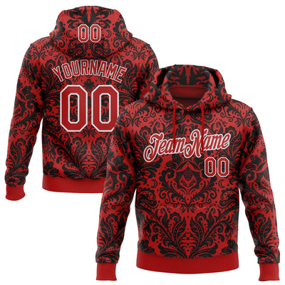 Custom Stitched Red Black-White 3D Emi Bee Gothic Bat Damask Sports Pullover Sweatshirt Hoodie